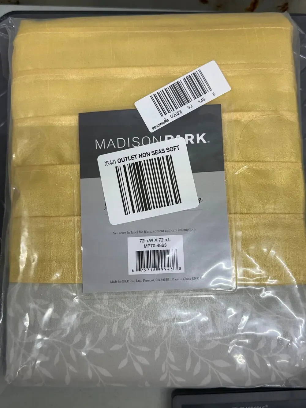 Madison Park Shower Curtain 72x72 Yellow Gray Leaf – New